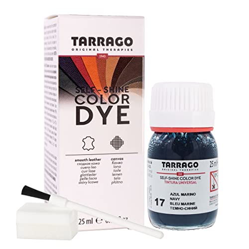 Colori e Tinture per Scarpe o Borse 25 ml | Pelle Naturale e Sintetica | Con Pennello e Spugna Applicatore ((17) Blu Navy)