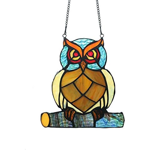Alivagar Stained Glass Owl Window Hanging Tiffany Style, 7" x 6" Cover