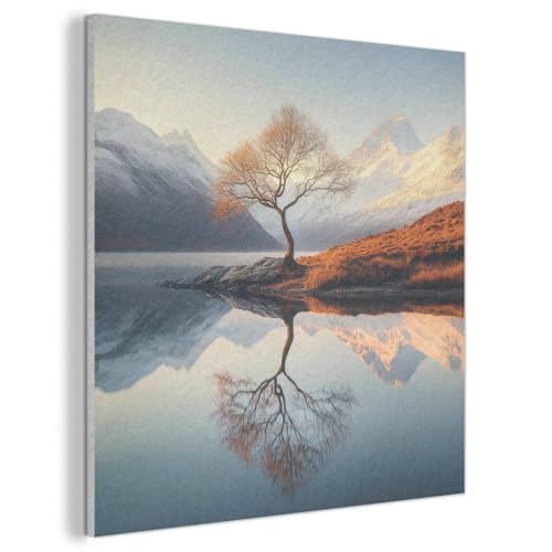 Décoration murale feutre salon moderne paysage lac arbre 60x60cm