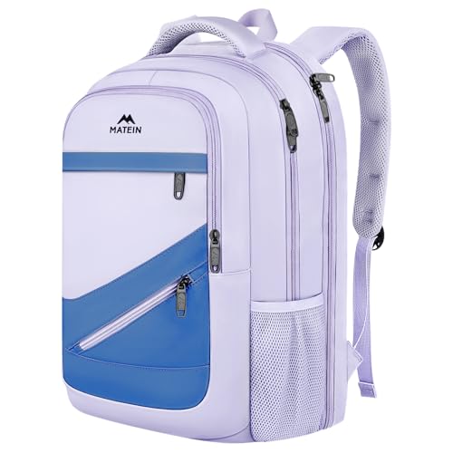 MATEIN Womens College Backpack, Stylish Casual Bag with Trolley Sleeve Fits 17 Inch Laptop, Water Resistant Work Commute Daypack with USB Charging Port, Graduation Gifts, Purple Blue