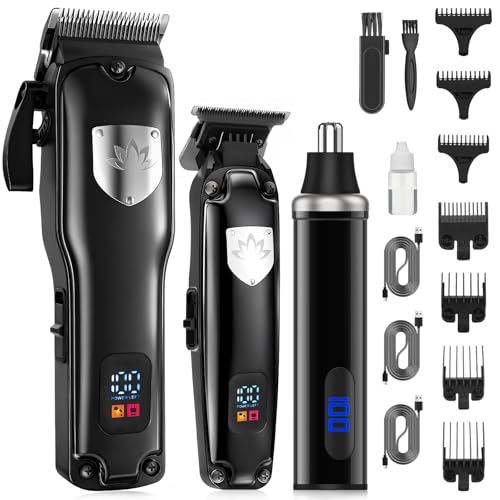 Qreeyx Professional Hair Clipper Set for Men, Cordless Hair Trimmer, Nose & Ear Trimmer, 3 in 1 Barber kit with LCD Display, Adjustable Length, Cordless & Travel-Friendly, Home & Beard Grooming Kit