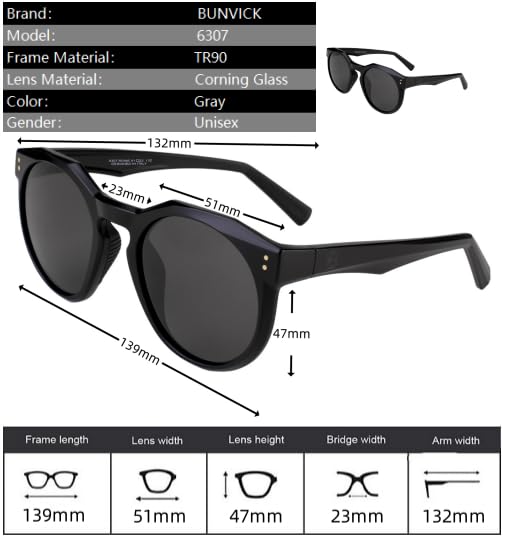 Image of Polarized HD Genuine Glass Sunglasses for Men and Women, Italian Design, Anti-Glare,UV400,Corning True Glass Lenses
