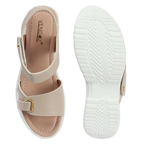 Vendoz Women Casual Cream Wedges Sandal - Image 6