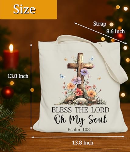 Image of Aesthetic Christian Gifts Tote Bag for Church, Religious Tote Bag for Bible Study, Medium Size with Inner Pocket