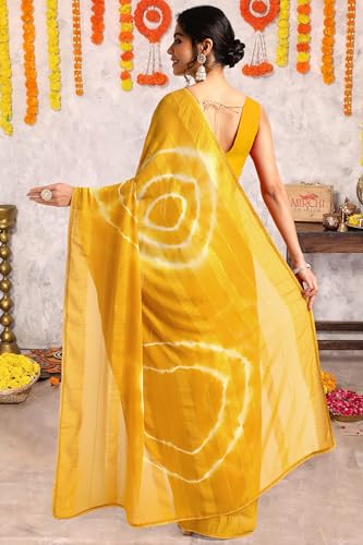 Image of MIRCHI FASHION Women Saree Shibori Print Chiffon | Elegant Festive and Functional Sari for All-Day Comfort with Matching Blouse