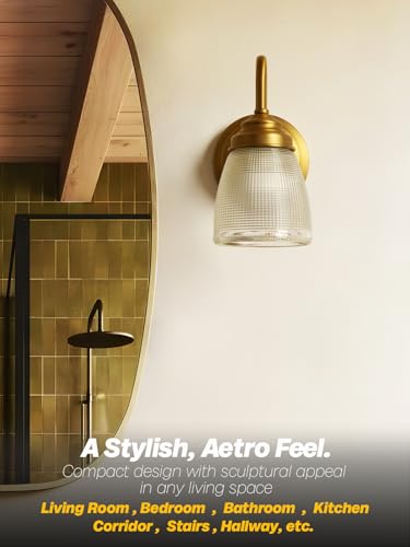 Image of Vintage Battery Operated Wall Sconces Set of 2,Brass Gold Bathroom Vanity Light with Clear Glass Dimmable Cordless Rechargeable Wall Lamps for Bedroom Living Room Bathroom Hallway