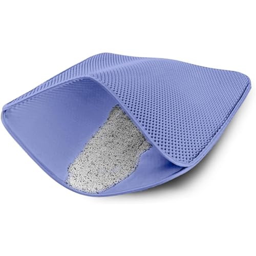 Image of Cat Litter Mat 12x12 Inch - Double Layer Open Edge Design, Waterproof & Urine Proof, EVA Material, Durable and Washable Litter Trapping Mat (Blue)