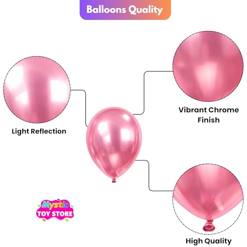 Image of 50 Pcs Pink Purple Rose Gold Metallic Chrome Balloons for Birthday Decoration Items Anniversary Baby Shower Boys Girls Kids Year With Latex Transparent Metallic Balloon Happy Birthday Decoration Kit