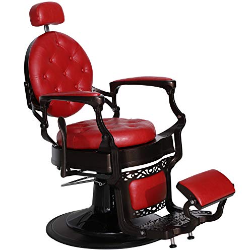 BarberPub Heavy Duty Metal Vintage Barber Chair All Purpose Hydraulic Recline Salon Beauty Spa Chair Styling Equipment 3849 (Red)