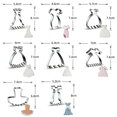 Wedding Dress Cookie Cutters Shapes Set For Baking - 8 Pieces Stainless Steel Cartoon Shirt Cookie Cutter Mold With Mermaid Dress, Ball Gown, Princess Dresses, Corset, Tutu Cookie Cutter Mould Stencil #TOP1