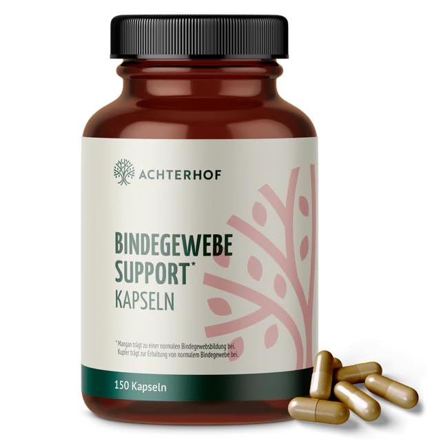 Bindegewebe Support Kapseln | 150 Stück | mit Kupfer Vitamin B6 Mangan und Pflanzenextrakten | für Bindegewebe Hormonsystem und Nerven | Achterhof