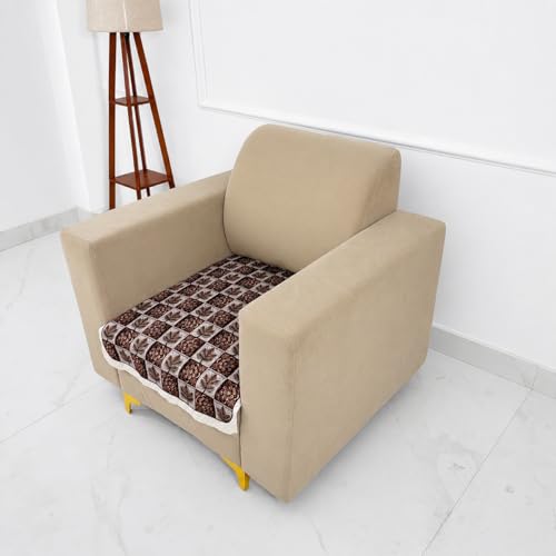 Image of Homerz Premium 'Maharaja Paradise Series' Sofa Cover | Net Fabric Sofa Cover | Washable, Anti-Dust Backed & Wrinkle Resistant Cover (Leafy Checks, 1 Seater, Only Seat Cover)