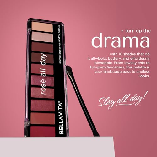 Image of BELLAVITA Intense Drama Eyeshadow Palette | 10 Blendable Shades | Matte, Shimmer & Satin Finishes | Long-Wear, Crease-Proof, Smudge-Resistant | Lightweight & Buildable | Rose All Day | 10g
