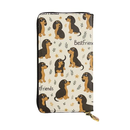 DaihAnle Lovely Cartoon Dachshunds Bestfriends ﻿Hand-Held Wallet Fashionable Long Microfiber Leather Large Capacity
