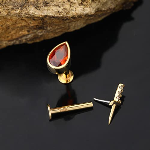 Jewseen 14K Gold Top Push In Threadless Sword Flat Back Stud Cartilage Earring Nose Stud Threadless Earring Helix Piercing Jewelry Tragus Earrings Lip Ring For Women Men #TOP4