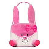 LessMo Cesta de Conejito de Pascua de Peluche, Bolsa de Huevos de Pascua con Orejas de Conejo Plegables y Esponjosas, Lazo Extraíble, Bolsa de Regalo de Conejito de Caramelo de Pascua