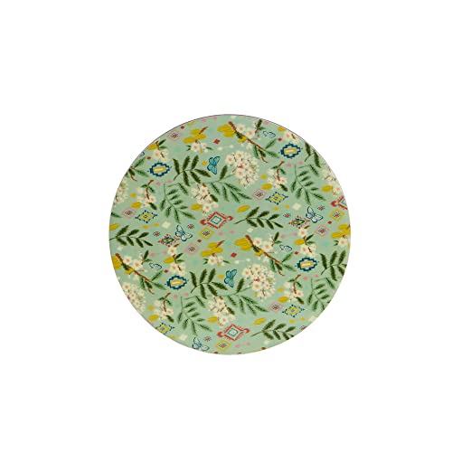Chumbak Country Wooden Round Trivets -Farm Garden,Green,Ikkat, 8