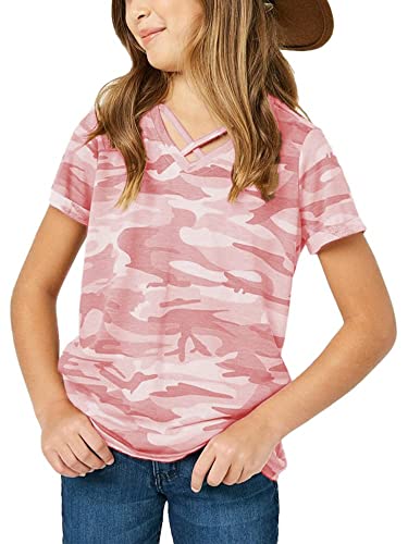 simtuor Girls Camouflage Tunic Tops Short Sleeve Shirts Sweat Tees Loose Blouse Size 8-9Years Pink