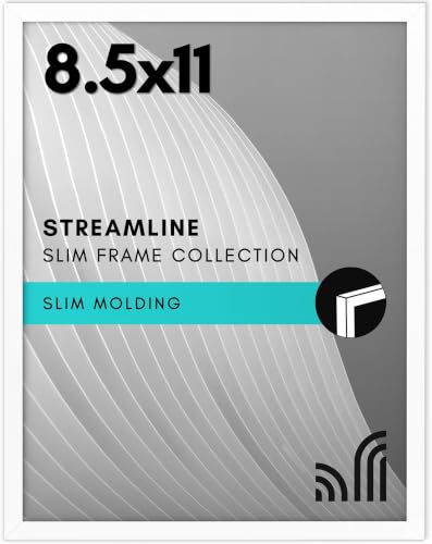 Image of Americanflat 8.5x11 Picture Frame with Shatter-Resistant Glass-Streamline Collection-Thin Border Photo Frame for Tabletop and Wall Display-Hanging Hardware and Easel Stand Included-White (Pack of 12)