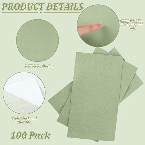 100 Pcs 2 Ply Cocktail Napkin Disposable Soft Napkins For Dinner Wedding Party Birthday Bridal Anniversary Reception, 13 X 16 Inches (Sage Green,100 Pcs) #TOP3