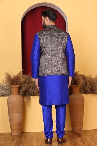 Image of Kurta With Churidar & Multicolor Nehru jacket Set