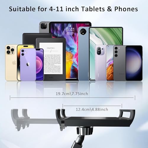 Phone and Tablet Holder for Kindle Reading in Bed Laying Down, Metal Flexible Lazy Arm Stand with Clamp for Desk Bedside, Adjustable Tablet Mount Compatible with iPhone iPad Mini Kindle