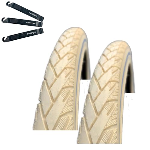 2 x Rexway Mencos Pannenschutz Fahrradreifen Creme mit Reflex 37-622 (28 x 1 5/8 x 1 3/8) inkl. maxxi4you Reifenheber