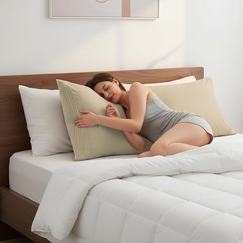 Image of Elegant Comfort Luxury Ultra-Soft 1-Piece Body Pillowcase - 1500 Premium Hotel Quality Microfiber Double Brushed - Wrinkle Resistant, Body Pillowcase Size, Cream