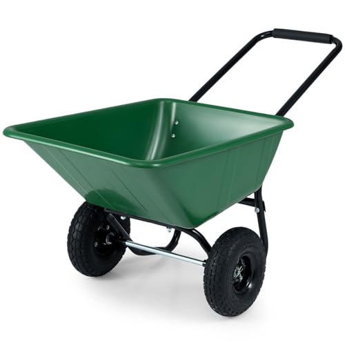 Goplus 2 Wheel Wheelbarrow, 330 LBS Utility Garden Cart with 10” Pneumatic Tires & Handle, 21 Gal Volume, Yard Dump Cart Wheel Barrow, Heavy Duty Wheel Barrow for Lawn