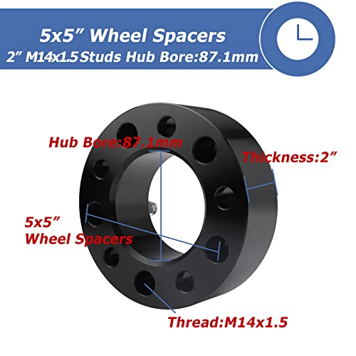 EZISOE 4PCS 5x5 Wheel Spacers 2 inch, 5x127 Black Wheel spacers 87.1mm Hub Bore with 14x1.5 Studs, Replacement for C1500 Suburban Yukon Tahoe