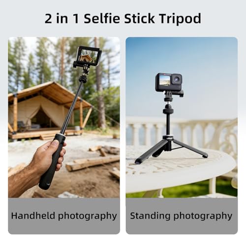 Image of Celfiexpt Portable Action Camera Tripod with 1 /4 inch Screw & Adapter Mount for GoPro Hero 13 /12 /11 /10 /MAX - 40cm Extendable Adjustable 360 Ball Head | Aluminum Stand for Insta360 X & Cameras