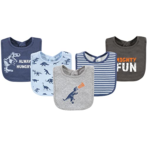 Image of Hudson Baby Unisex Baby Cotton Bibs, Dino Roar, One Size
