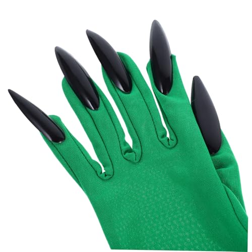 Beaupretty 1pair Halloween Nail Gloves with Scary Green Arm Sleeves for Cosplay and Costume Parties Comfortable Fit for Women3