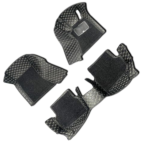 CAPEDELL Premium 7D Car Floor Mats Compatible for Audi A4(2012-2017)||Luxury Leather Double Layered Car Floor Mat||Set 3Pcs||100% Waterproof and Washable||Color :-Black with Golden(Black Grass)