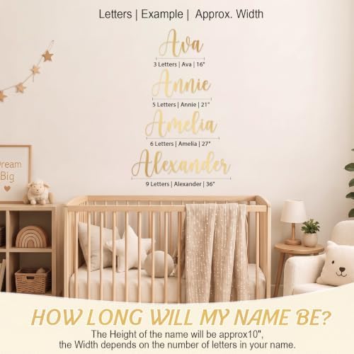 Boao Personalized Name Wall Decal Large Cursive Letter Stickers Big Alphabet Custom Stickers Nursery Wall Decal for Backdrop Bedroom Home Classroom DIY(Complete Name Chic,Gold,Extra Large) - 5