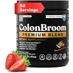 ColonBroom Premium Psyllium Husk Fiber Powder, Strawberry, 50 Servings | Weight management drink for bloating relief and gut health; colon cleanse, gluten free, non-GMO, easy to mix*