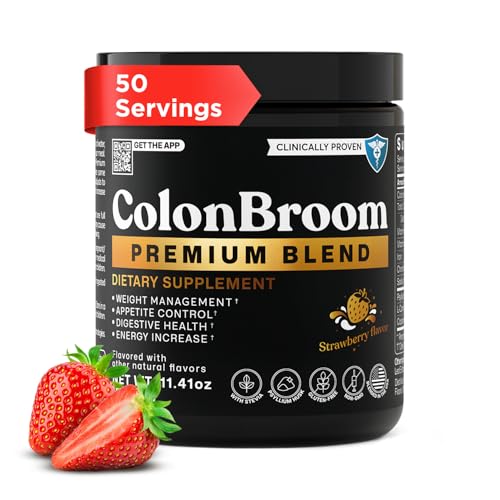 ColonBroom Premium Powder Supplement (Strawberry, 50 Servings) - Colon Broom Psyllium Husk Fiber Powder Drink - Gluten Free, Non-GMO Colon Cleanse for Bloating Relief & Gut Health