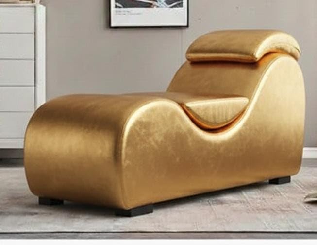 Image of SOUL CRAFT Sheesham Wood Leatherate Tantric Loung Chair, Yoga Chaise Lounge,Chaise Sofa Modern Lounge,Relaxing Chaise Lounge Chair, loveseats with Cushion (Gold)