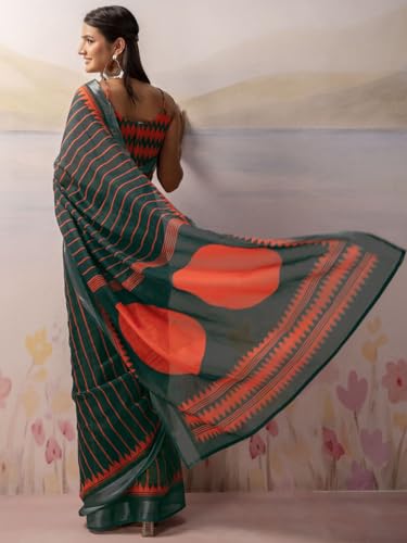 Image of Satrani Women's Linen Printed Ready To Wear Saree with Unstitched Blouse Piece