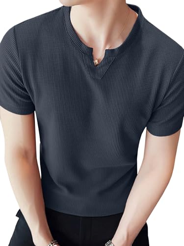 Image of TAGDO Men's Waffle Knitted V Neck|T Shirt for Man|Waffle|Cotton|Casual| Regular Fit Tees (2012)
