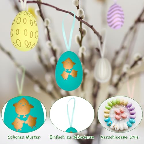 Crisgus 42x Ostereier zum Aufhängen, Bunte Ostereier Plastik, Osterdeko für Draußen,Easter Egg(6 cm * 4 cm) H