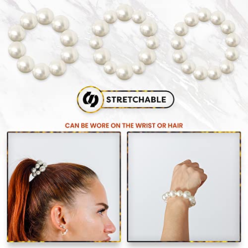 Pearls Wrist/Hair Tie For Women. Elegant Pearls Ponytails, Elastic Wrist Bracelet/Hair Pearl Band.decorative Hair Tie Holder. White Classic Ponytail Pearls For Any Occasion. #TOP3