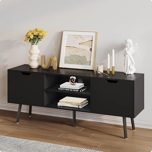 ALINE FURNITURE Black TV Stand for 50 55 60+ inch TVs - Media Con...
