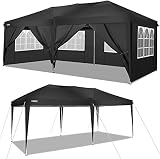TOOLUCK 3x6 Pavillon Faltpavillon Wasserdicht Gartenpavillon Popup Pavillon UV-Schutz Bierzelt für Garten ,Party,Hochzeit ,Picknick ,Mark (3x6m mit 6 Seitenteilen, Schwarz)