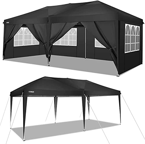 TOOLUCK 3x6 Pavillon Faltpavillon Wasserdicht Gartenpavillon Popup Pavillon UV-Schutz Bierzelt für Garten ,Party,Hochzeit ,Picknick ,Mark (3x6m mit 6 Seitenteilen, Schwarz) Cover