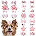 Sorcristy 20Pcs Light Pink Small Dog Hair Bows, Cute Puppy Dog Bowknot Hair Bow Bulk with Rubber Bands, Mix Color Cute Grooming Flower Ball Bowknot Top Knot for Holiday Daily Yorkie Dogs Accessories