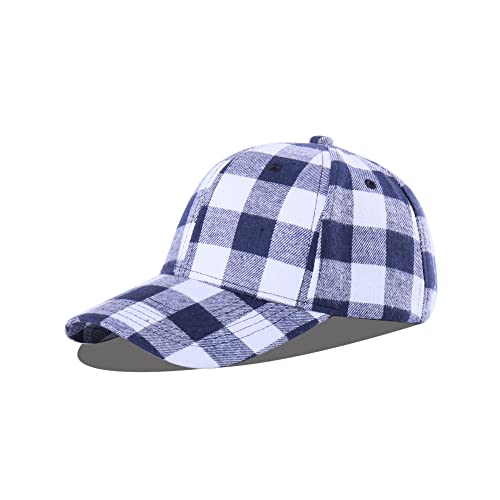 LANGZHEN Estampado a Cuadros Gorra de béisbol Ajustable Gorra de béisbol Suave Mezcla de algodón Estampado a Cuadros Gorra Masculina y Femenina al Aire Libre (Azul Marino a Cuadros + Blanco)