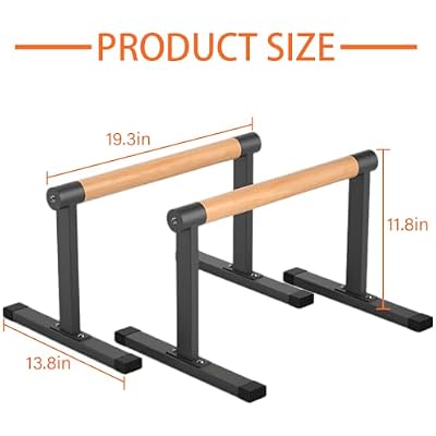 Wooden Parallel Bar and Dip Bar with Thick Beech Handles, Push-up Bar, Rock-Free Fitness Equipment for Handstand, L-Sit, Gymnastics, Strength Training Home Gym,500lbs