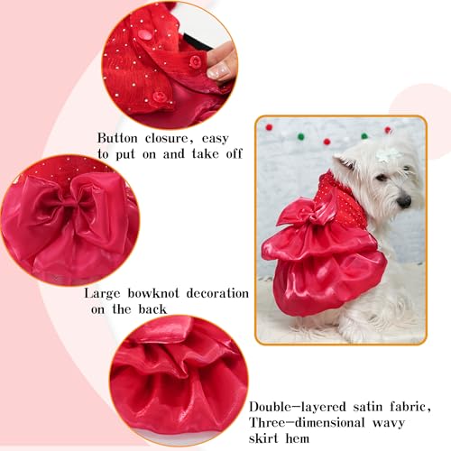 MAMORE Dog Dresses Princess Skirt Tutu Gowns Wedding Outfits Pet Clothes for Small Medium Large Dogs Girl Puppy with Bow Tie Cute Valentine Birthday Party (Red, X-Large) by MAMORE - Image 4