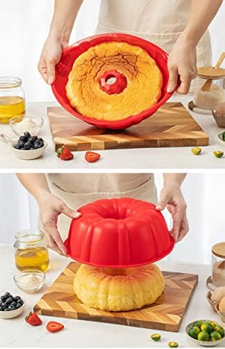 KeepingcooX® Pumpkin Cake Tin | Silicone 9 Inch Fluted Cake Pan | Round Deep Baking Mold | Nonstick Bakeware, BPA Free, 25 x 9 cm, , Large Pumpkin Shaped Halloween Cake Baking Mould